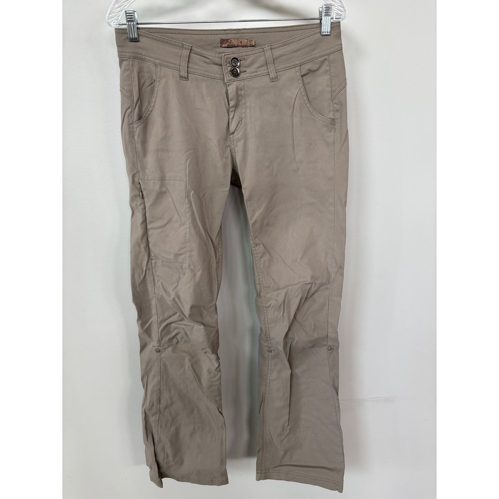 Prana Halle Hiking Pants‎ Tan Khaki Roll Up Snap Tab Straight Leg Womens 6